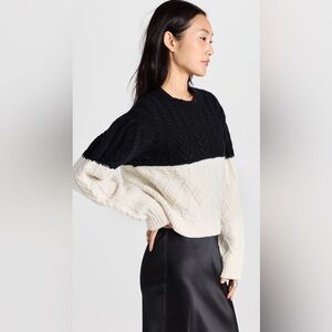 Club Monaco Structured Cable Crew Knit Sweater Black White Wool Size Small